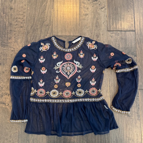 Zara Tops - Zara Blue Mesh Boho Style Top Large